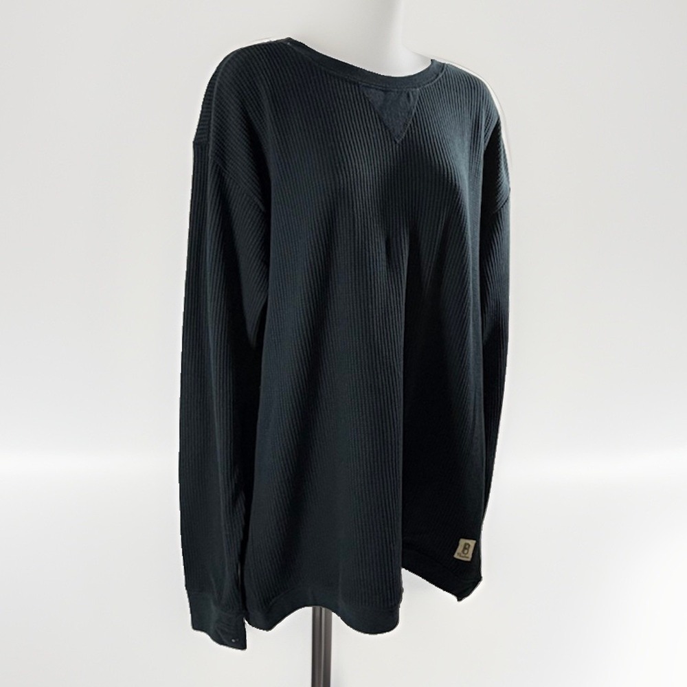 Pressbox Women's L Navy Waffle Knit Thermal Top Slouchy Plus Size Crewneck Shirt